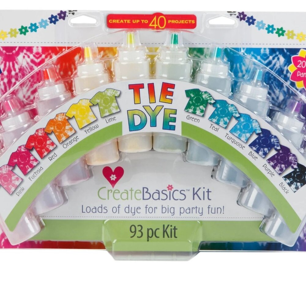 Create Basics 20 Bottle Tie Dye Party Kit, 12 Bright Rainbow Colors